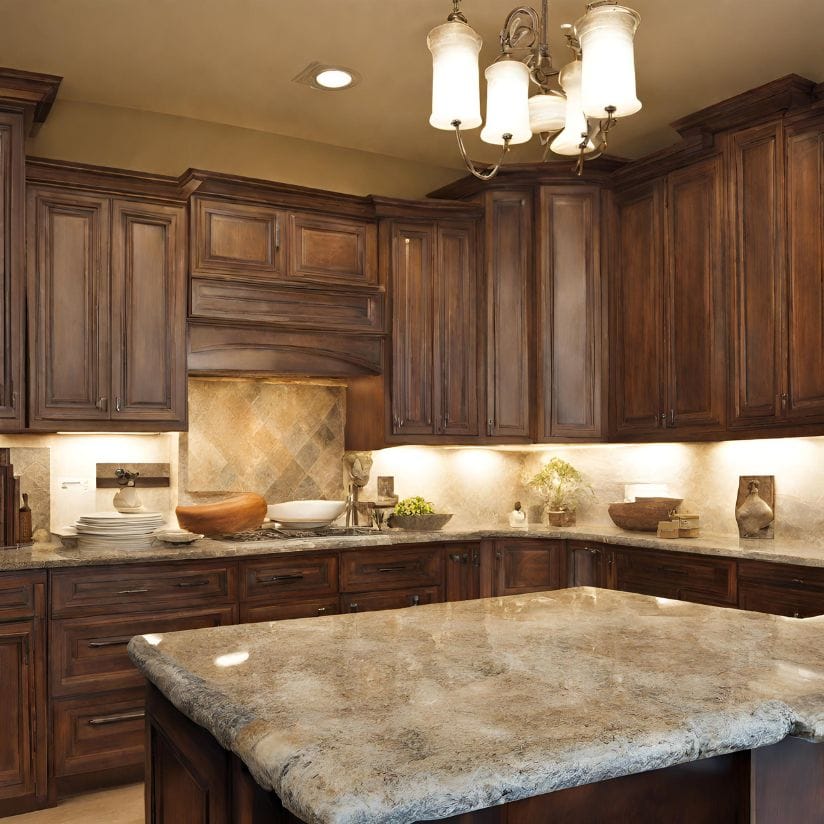 Bluzonite Granite With Brown Cabinet